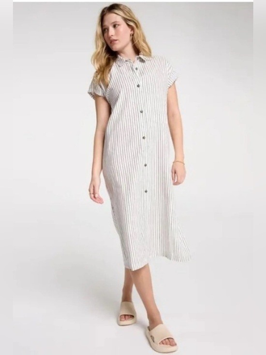 CALIA by Carrie Underwood Other - Calia Swim Coverup Dress Yucatan Stripe Ivory Linen Blend Button Down NWT Medium